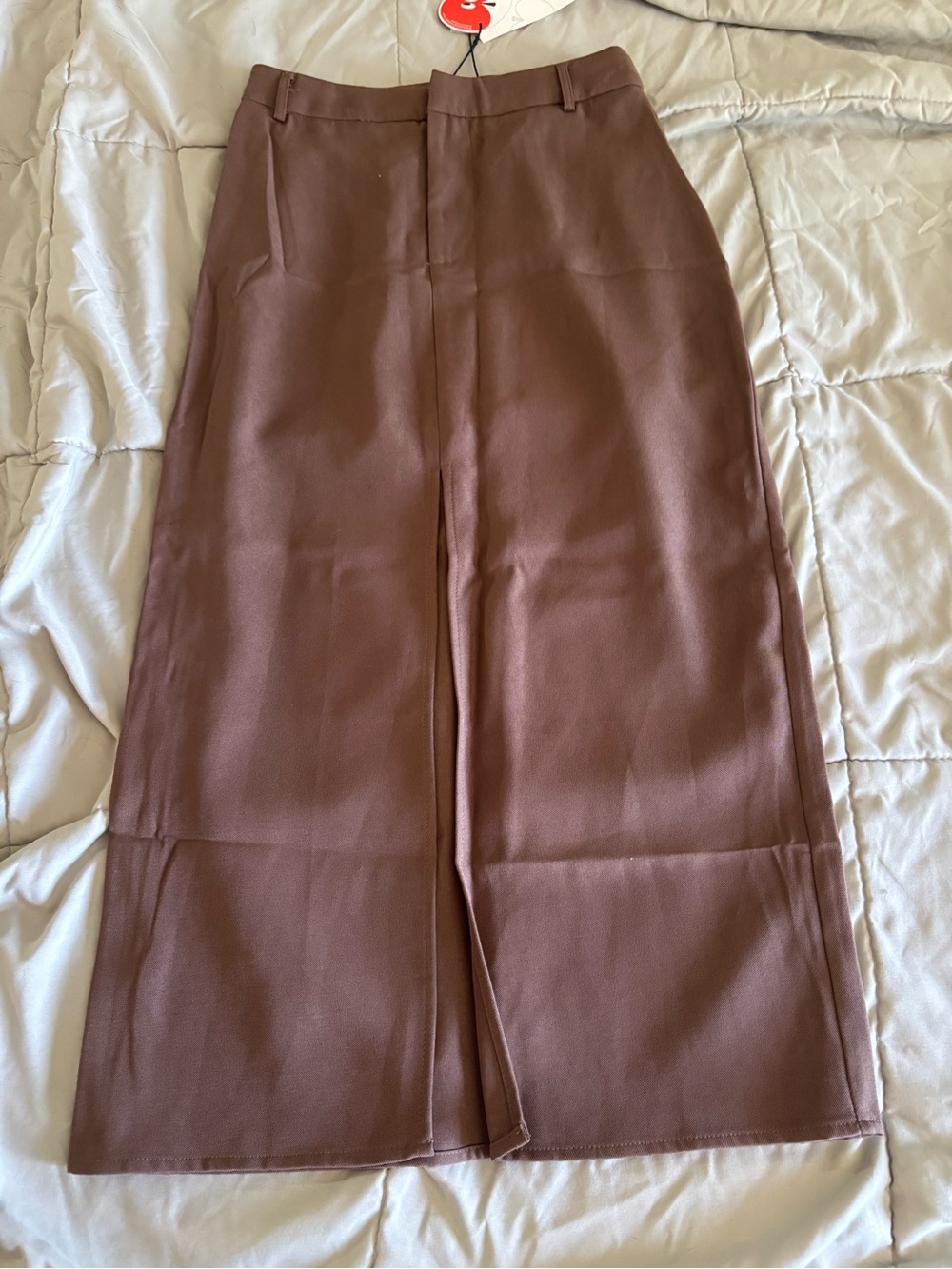 Cider Chocolate-Brown Midi Skirt with Front Slit